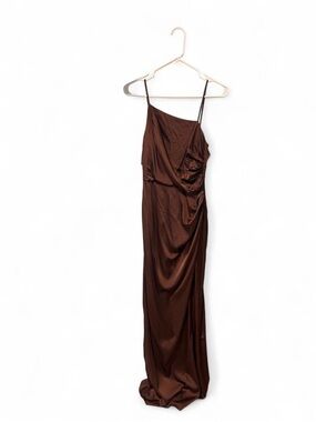 Brand New TFNC London (asymmetrical) Chocolate satin maxi dress | Size: XS